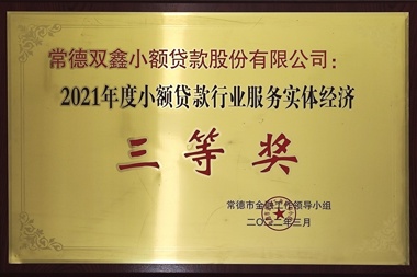 2021年度小額貸款行業(yè)服務(wù)實(shí)體經(jīng)濟(jì)三等獎(jiǎng)—常德雙鑫小額貸款股份有限公司